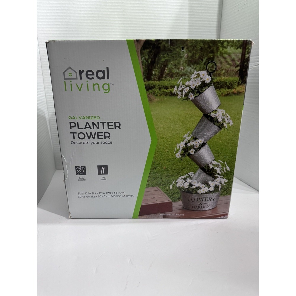 Freestanding Galvanized Flower Tower Vertical Planter by Real‎ Living